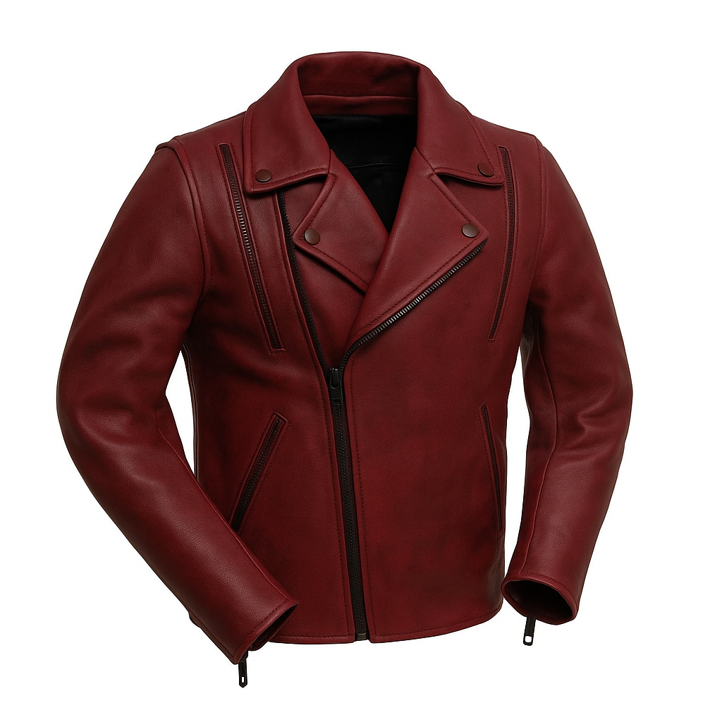 PR-221 Scarlet Steel Man's Motorcycle Leather Jacket