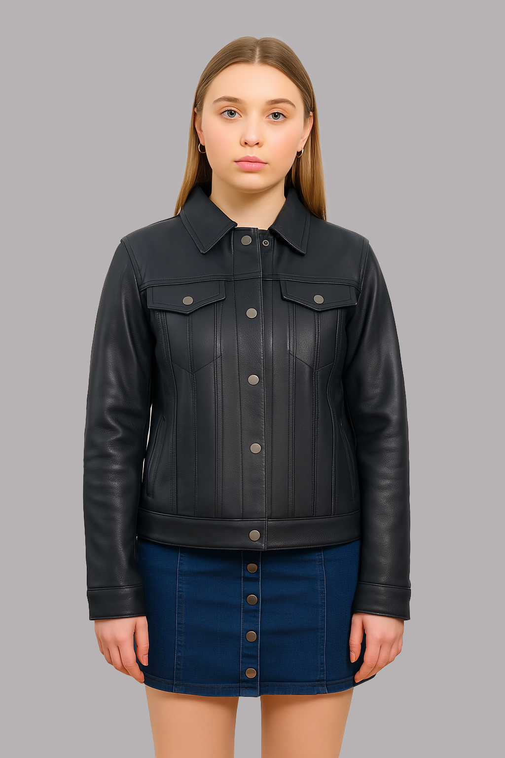 Indira Blue Women's Fashion Leather Jacket
