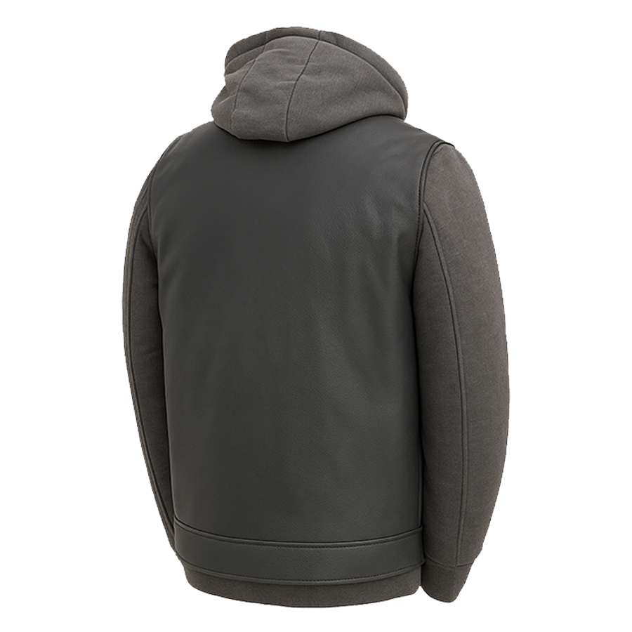 Iron - Men's Motorcycle Leather Vest with Hoodie