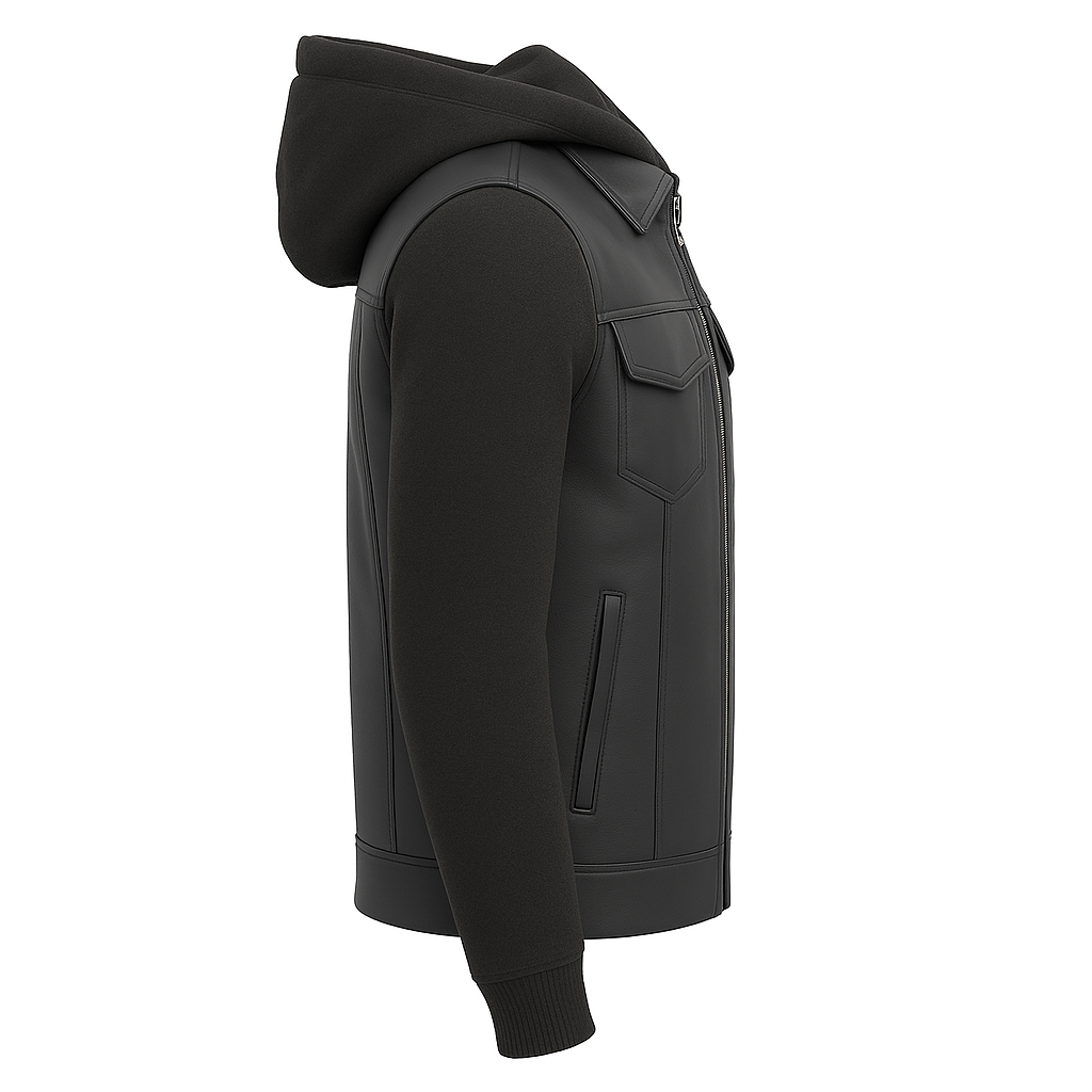 Iron - Men's Motorcycle Leather Vest with Hoodie