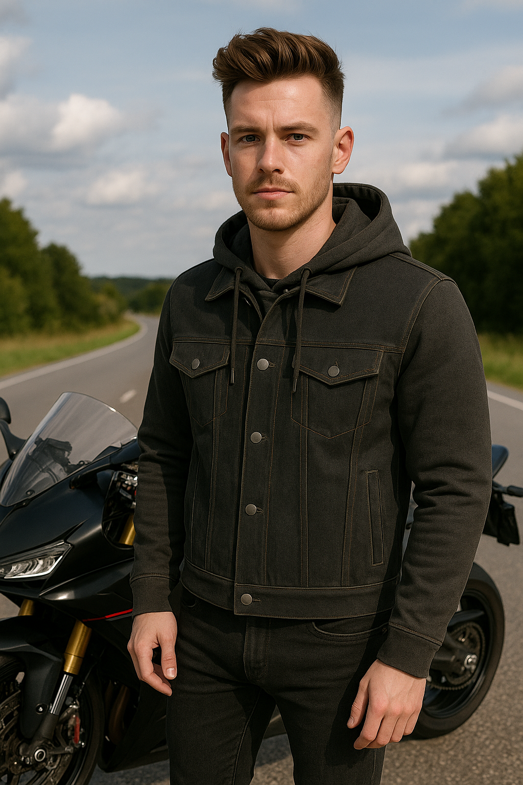 PR-312 Ashmark – Men's Motorcycle Denim Vest & Hoodie