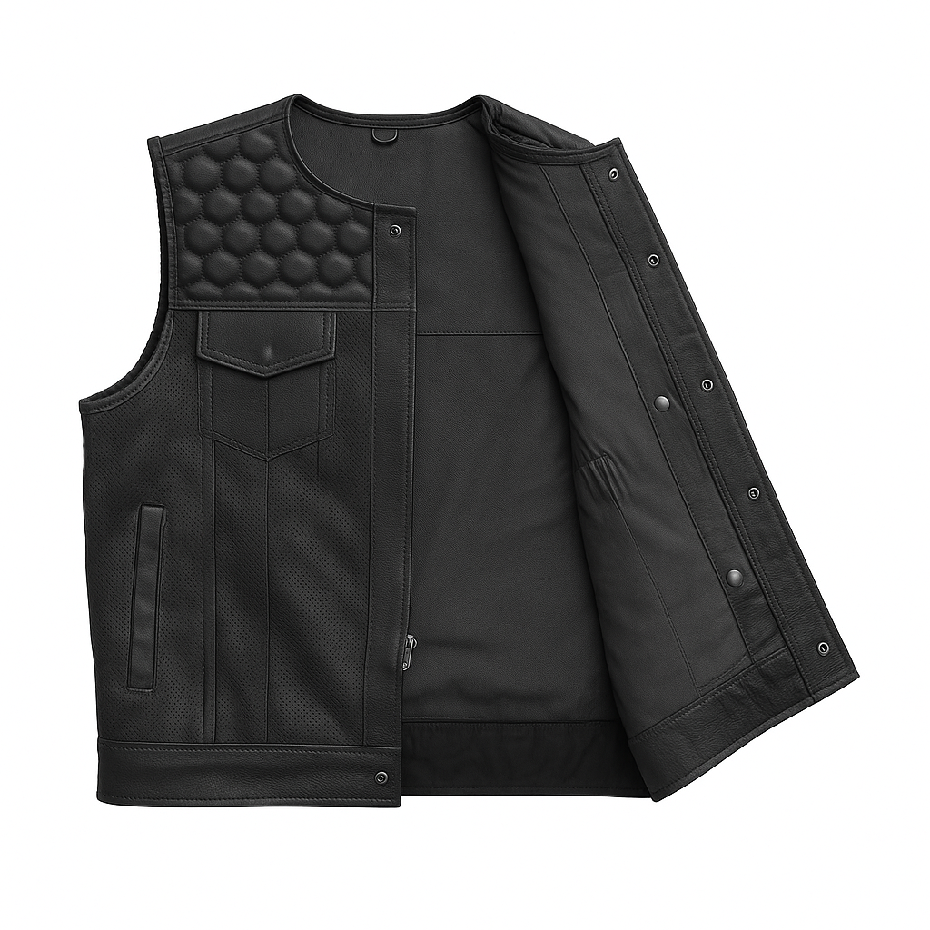 Darkcell - Perforated Men's Club Style Leather Vest