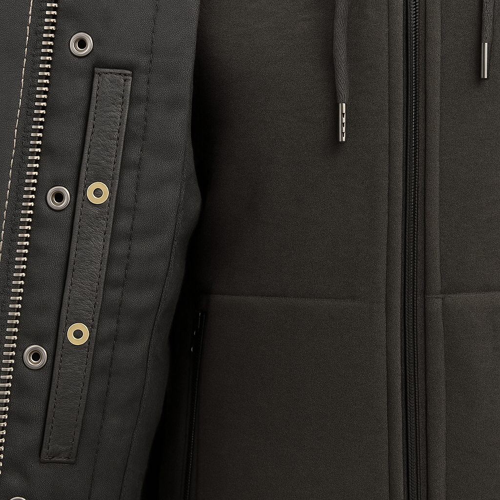 Iron - Men's Motorcycle Leather Vest with Hoodie