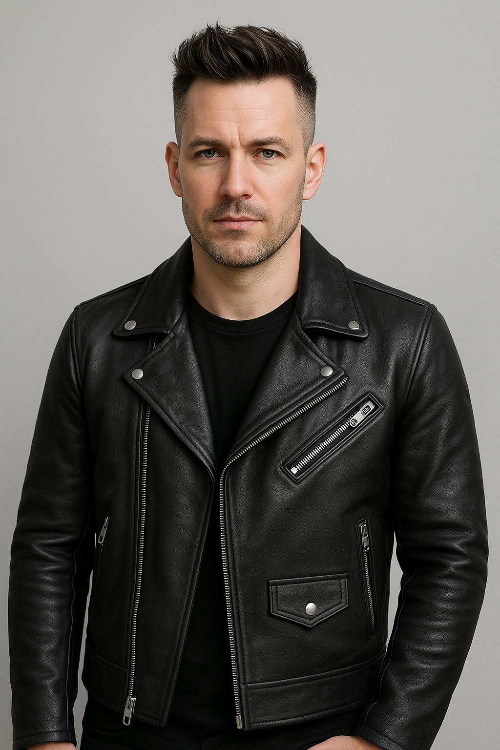 PR-201 Midnight Moto Men's Motorcycle Leather Jacket