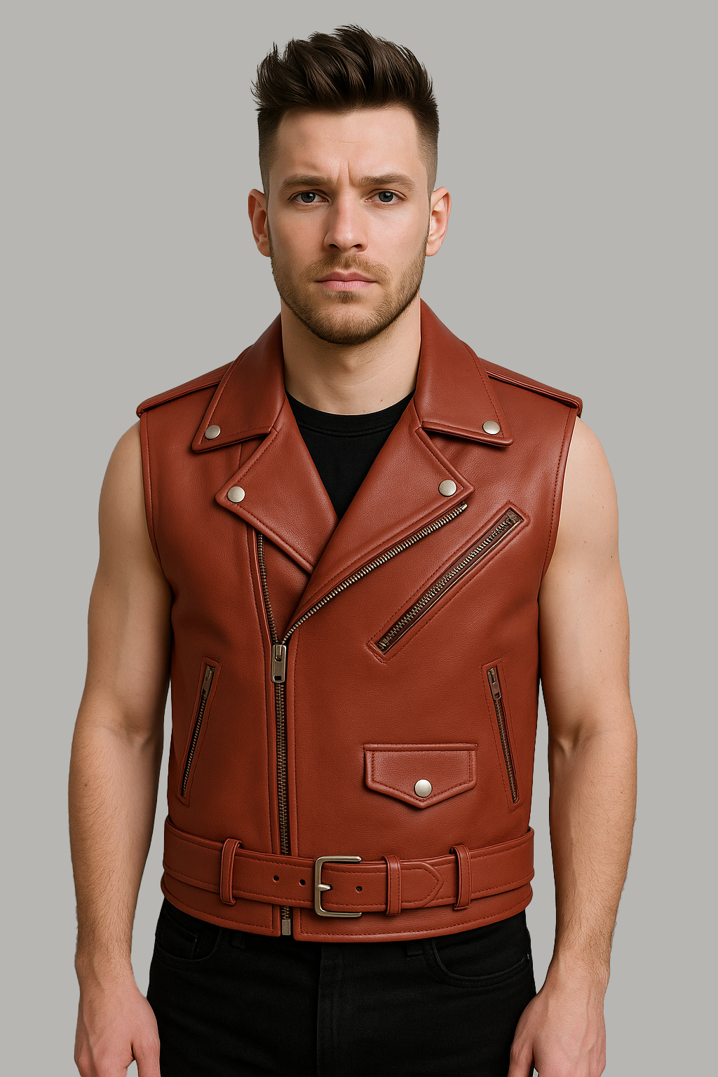 Thunderbrand - Men's Moto Style Leather Vest
