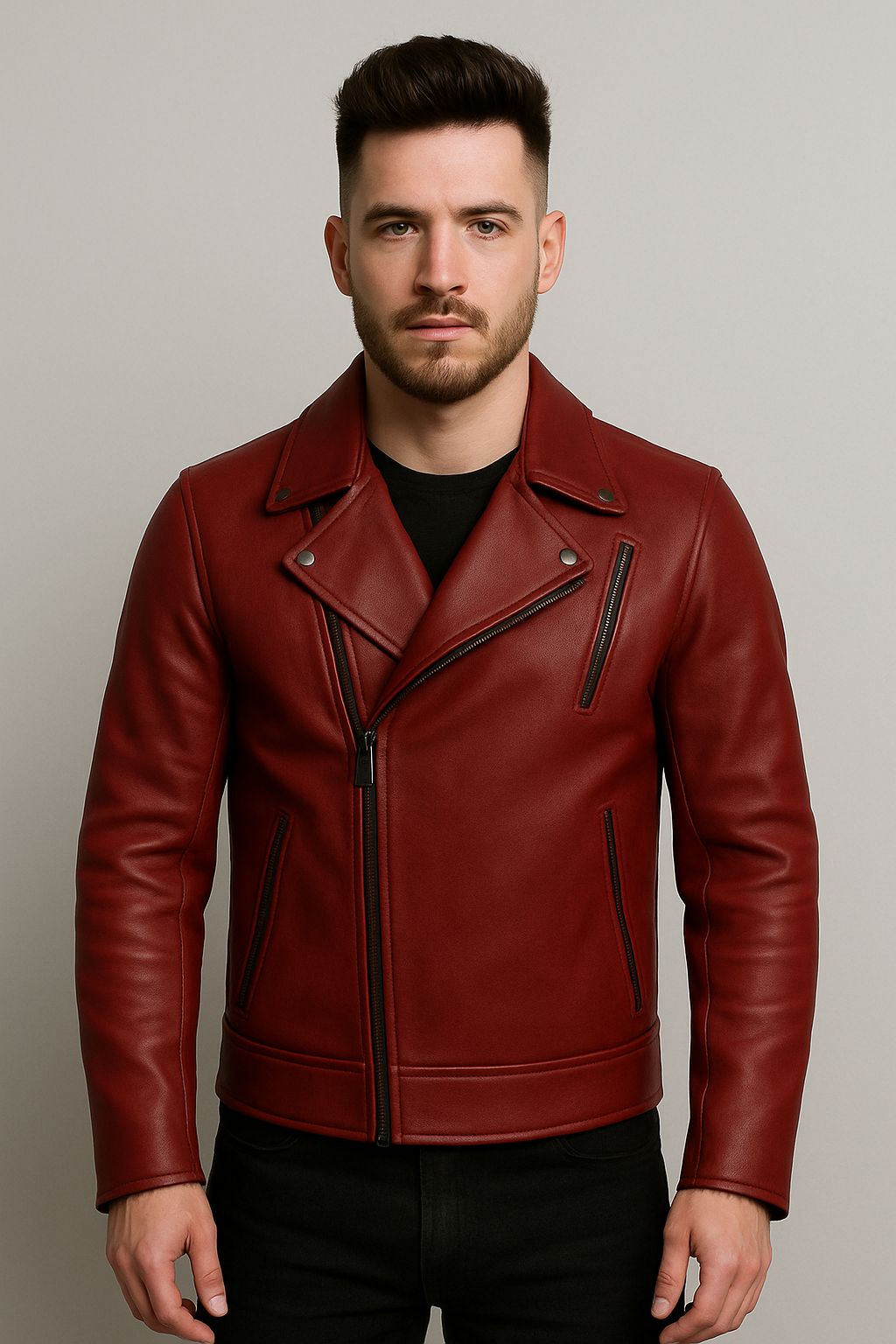 PR-221 Scarlet Steel Man's Motorcycle Leather Jacket