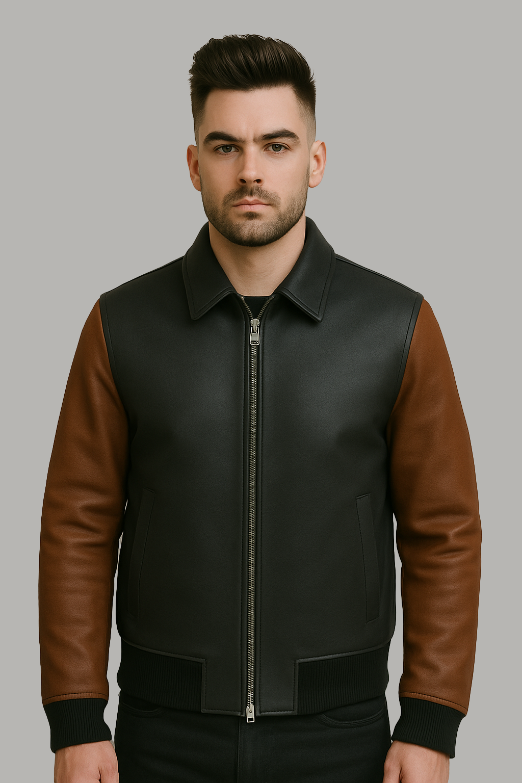 PR-219 Blaze Bomber Two Tone Man's Motorcycle Leather Jacket