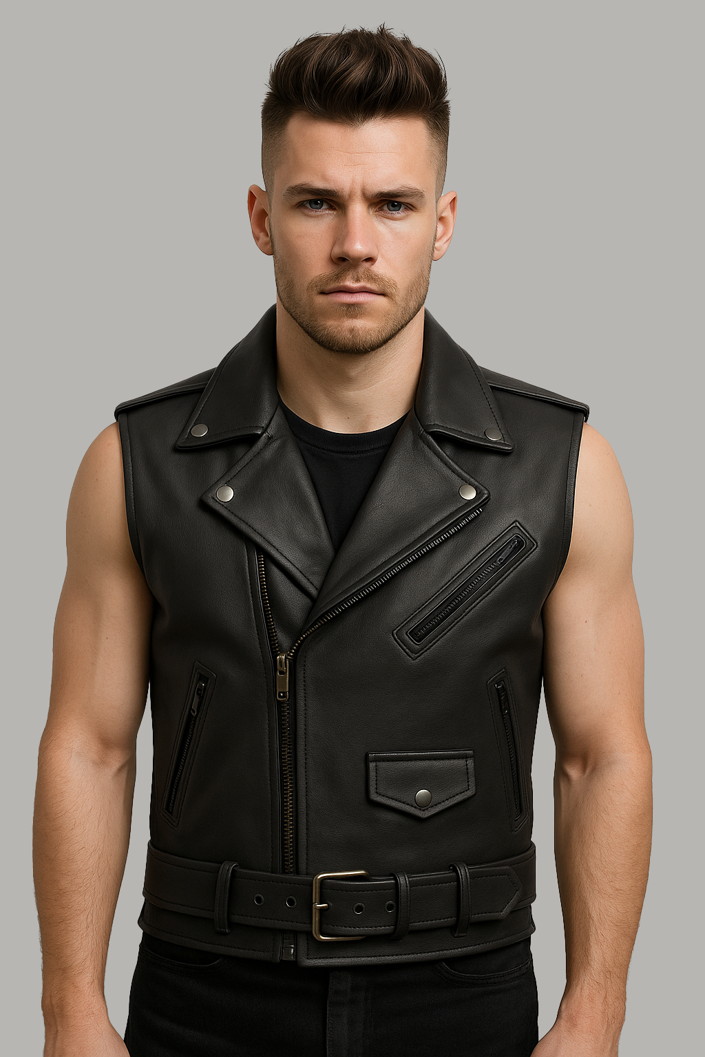 Thunderbrand - Men's Moto Style Leather Vest