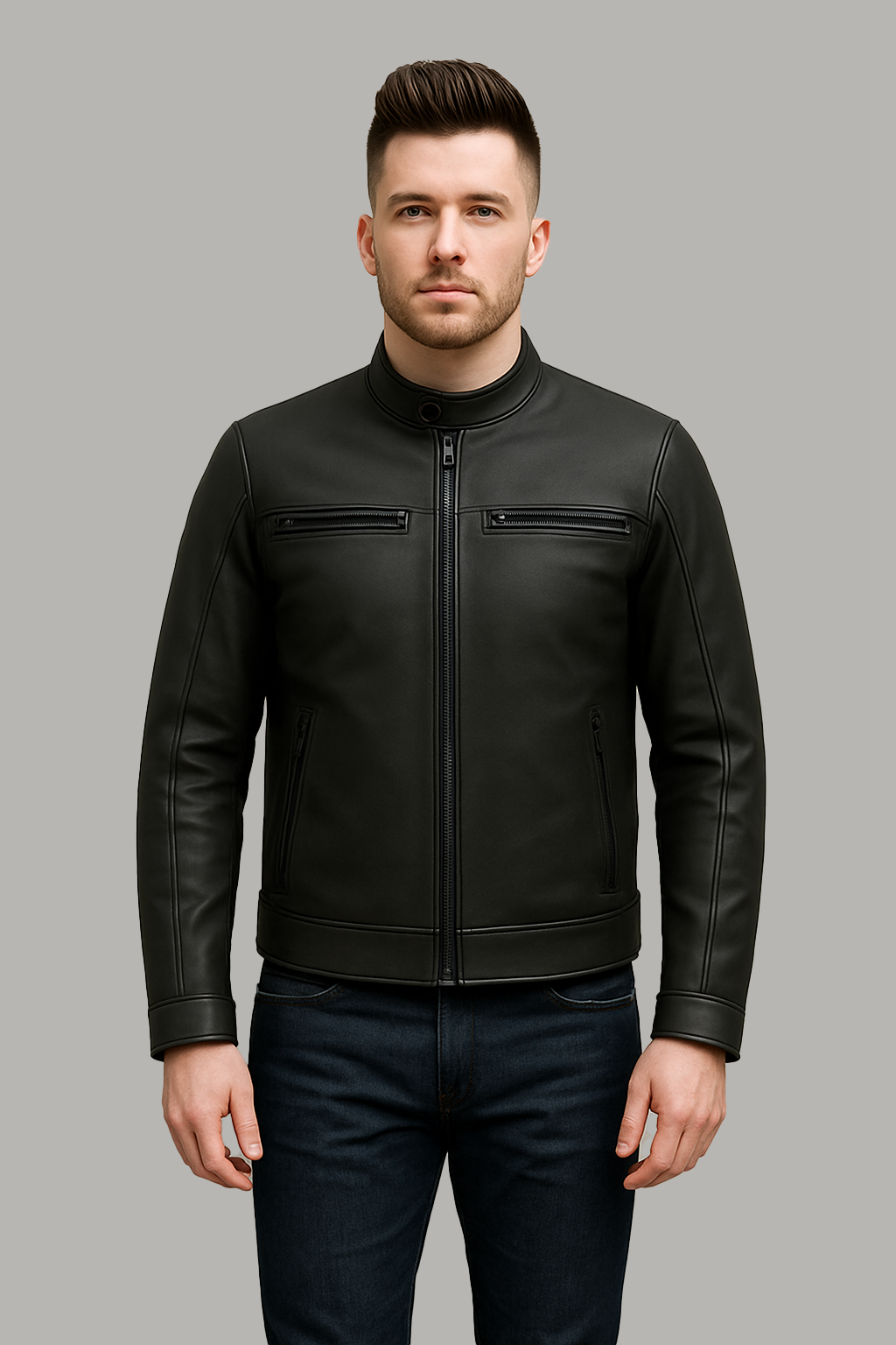PR-232 Black Rampage Man's Moto Leather Jacket