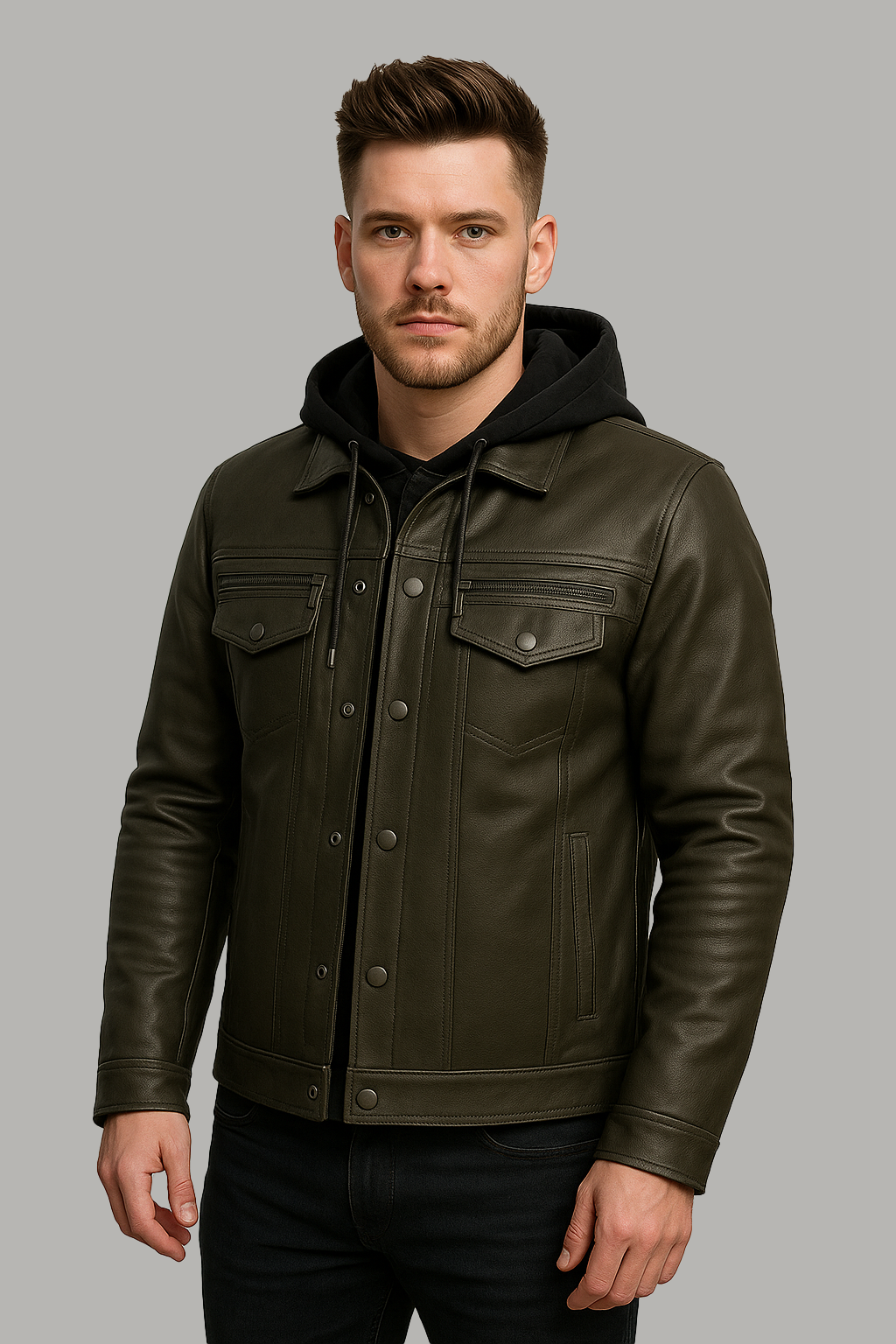 PR-235 Wraith Hood Men's Leather Hoodied Jacket