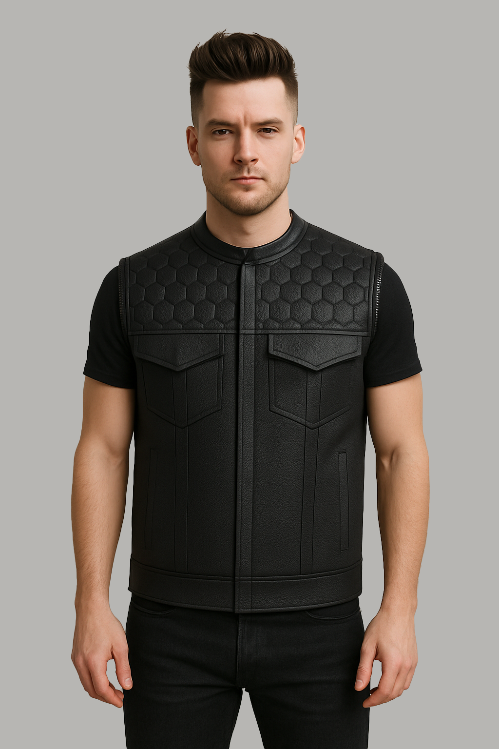 Darkcell - Perforated Men's Club Style Leather Vest