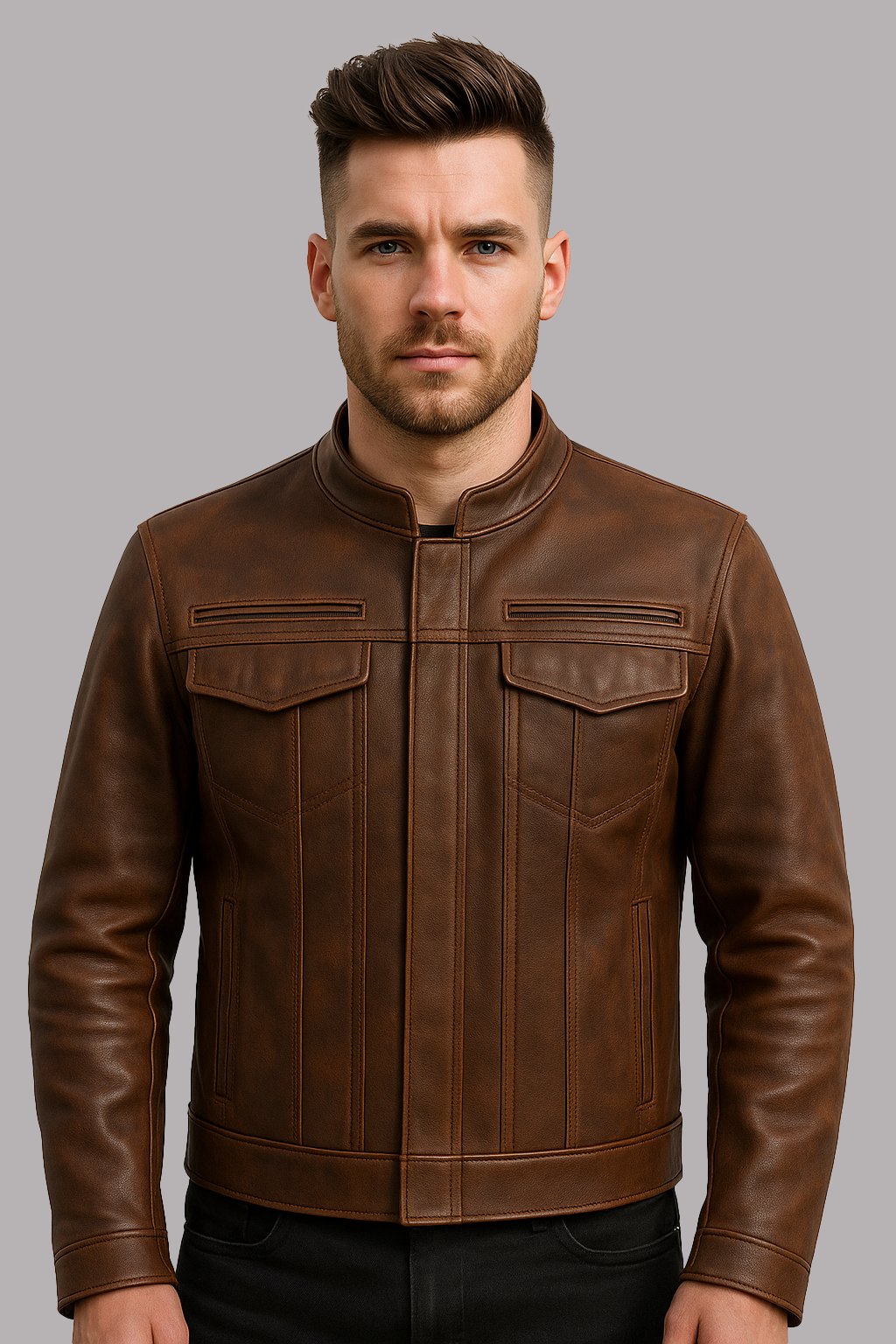 PR-225 Stealth Commander Man's Motorcycle Leather Jacket