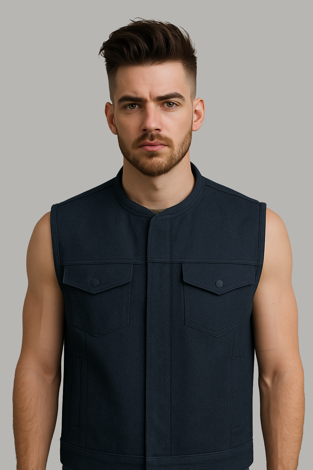 PR-306 Midnight Forge – Men's Motorcycle Denim Vest