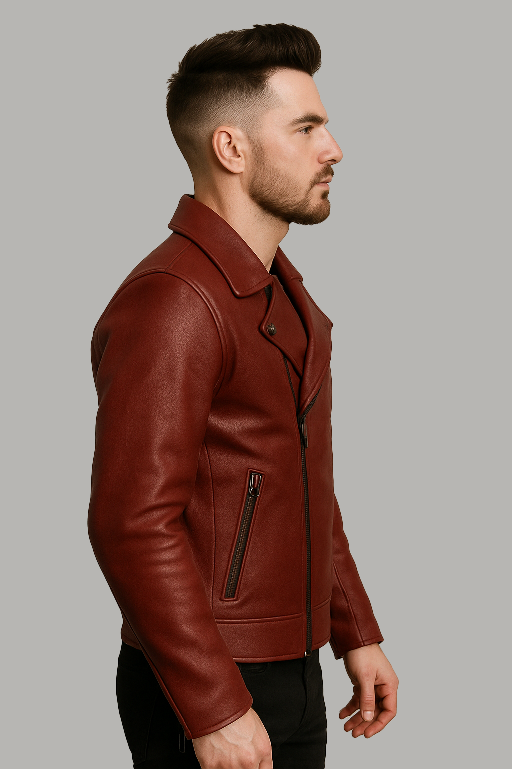 PR-221 Scarlet Steel Man's Motorcycle Leather Jacket