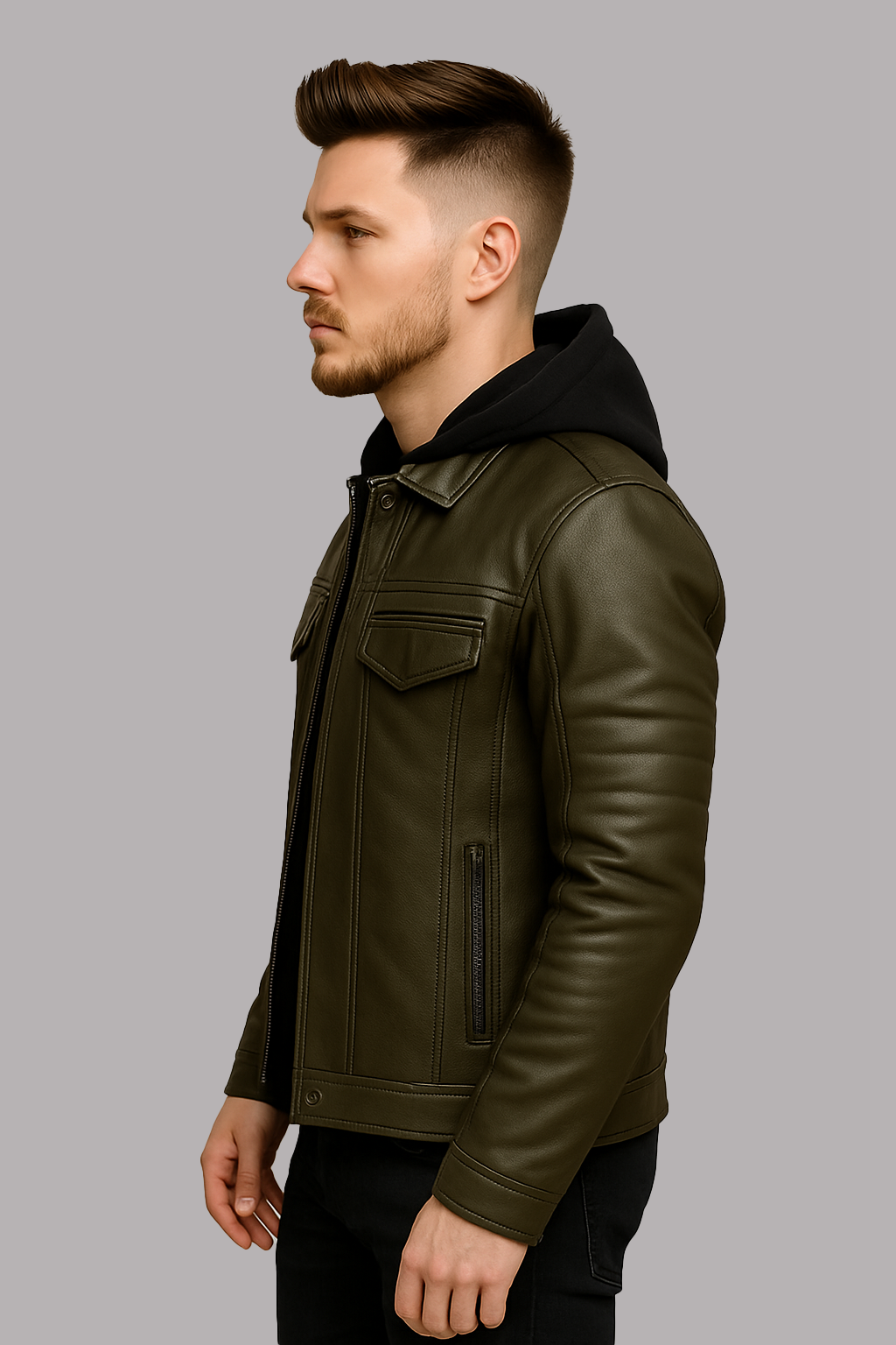 PR-235 Wraith Hood Men's Leather Hoodied Jacket