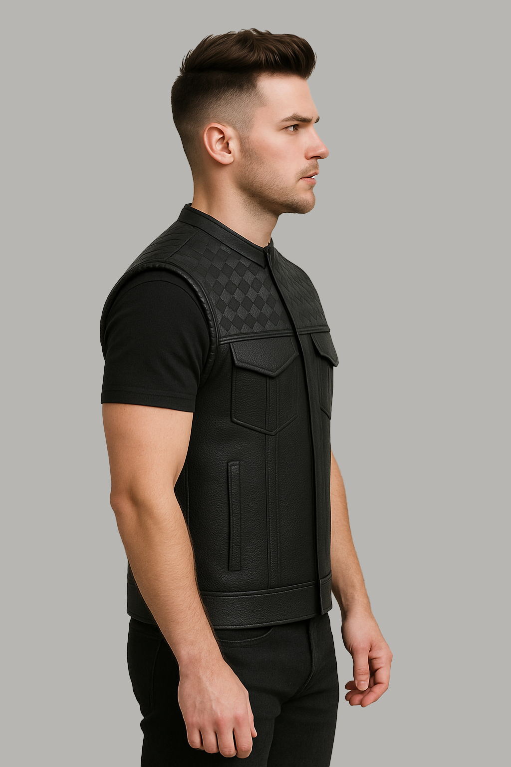 Darkcell - Perforated Men's Club Style Leather Vest