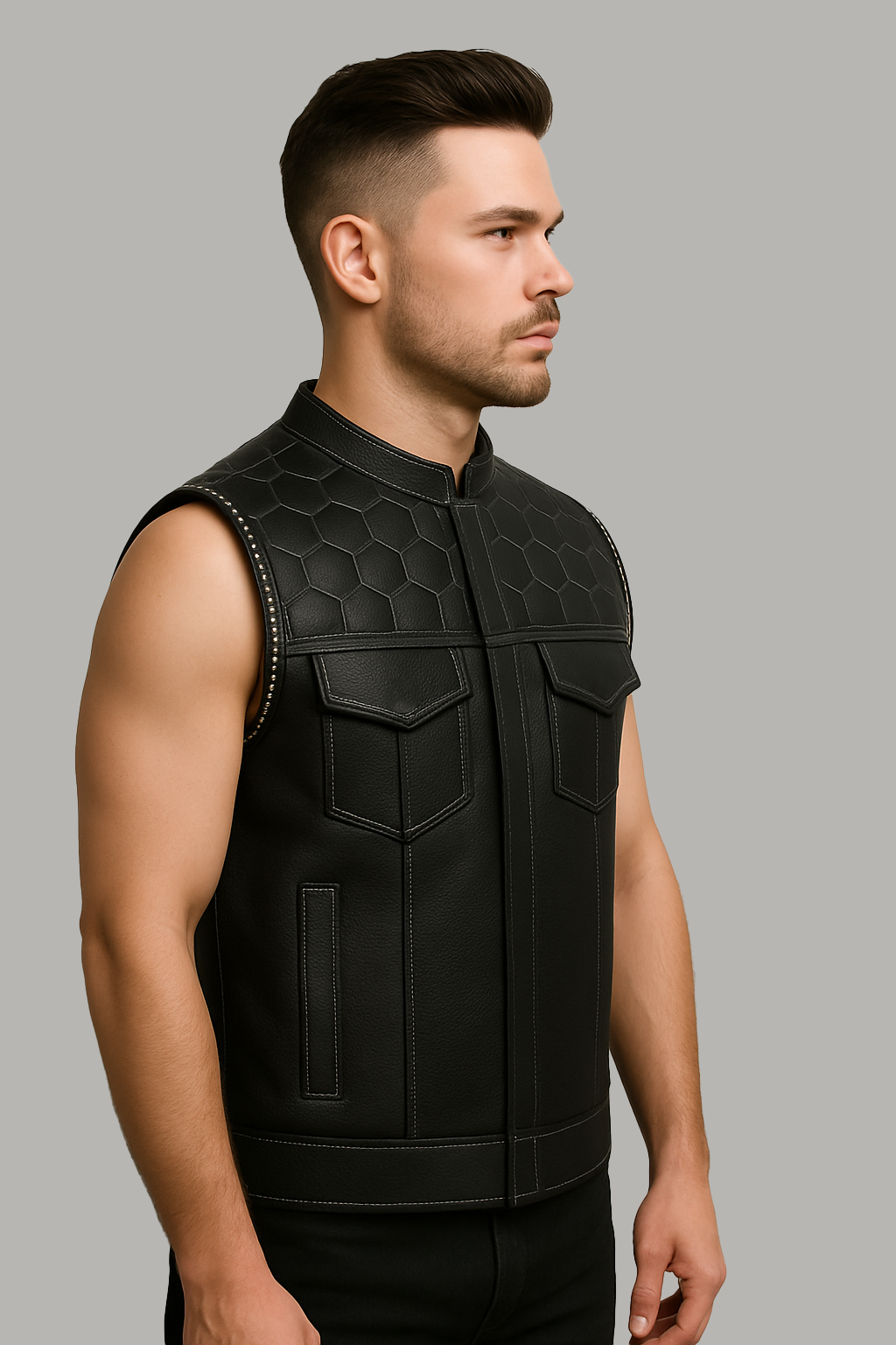 Darkcell - Perforated Men's Club Style Leather Vest