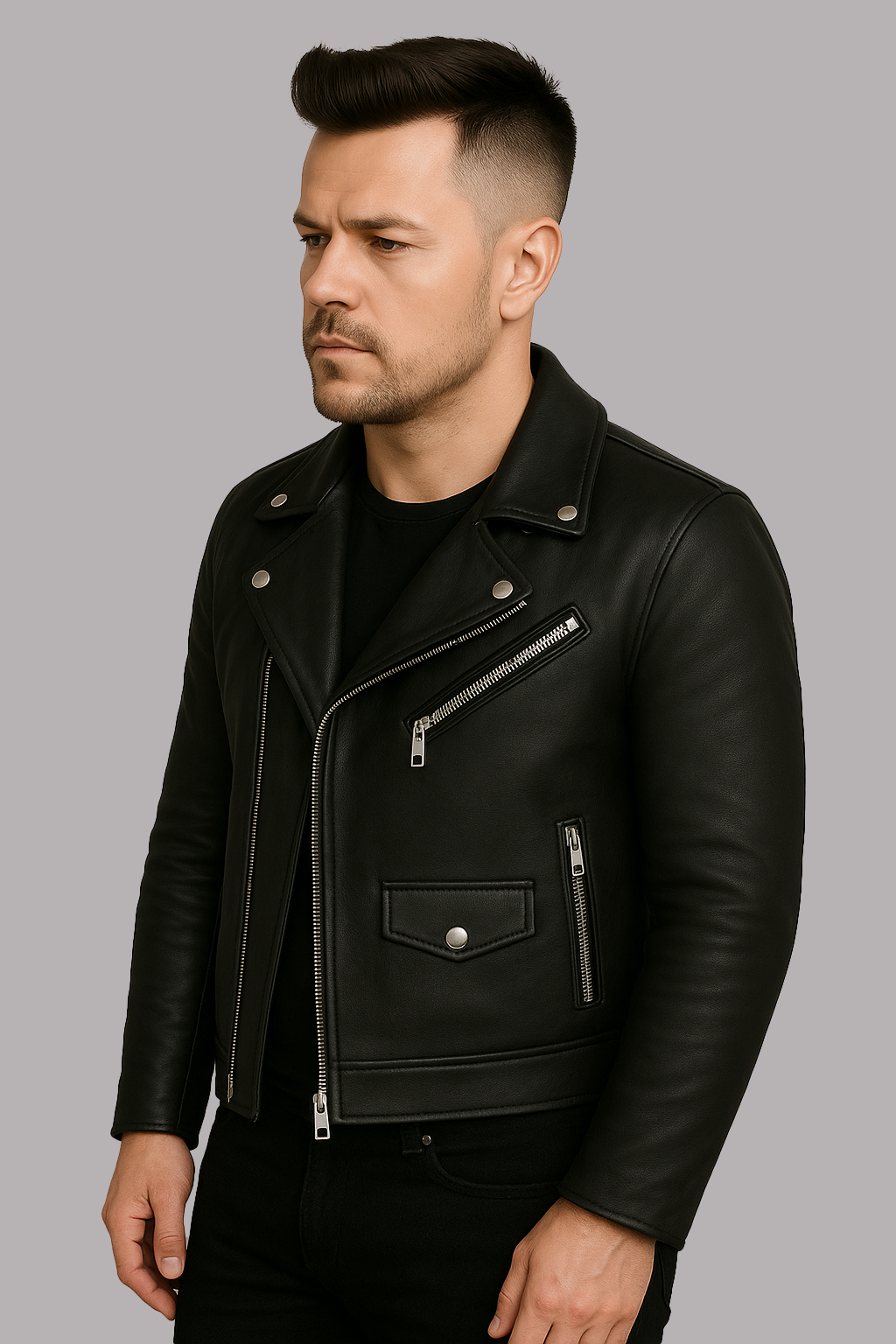PR-201 Midnight Moto Men's Motorcycle Leather Jacket