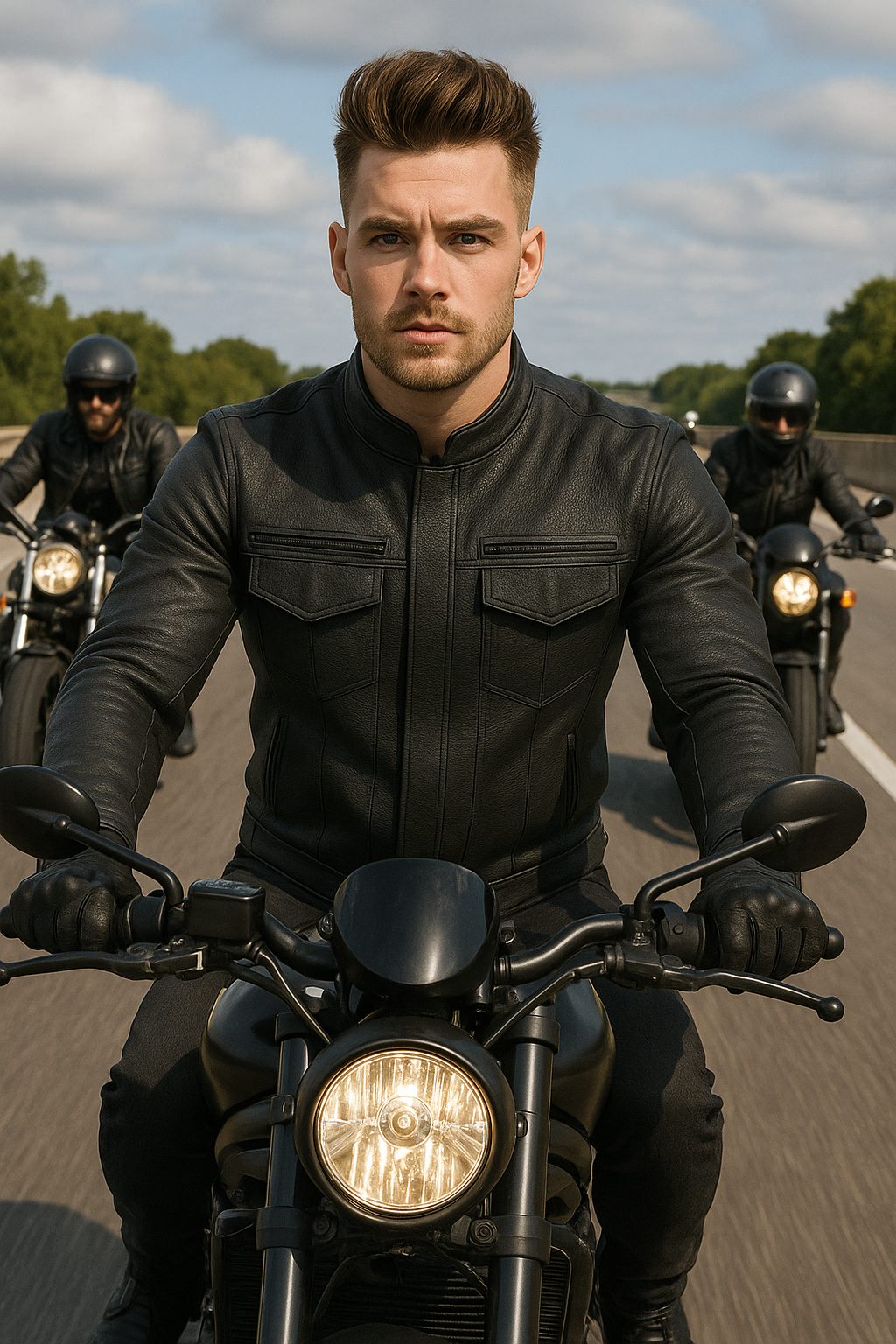 PR-225 Stealth Commander Man's Motorcycle Leather Jacket