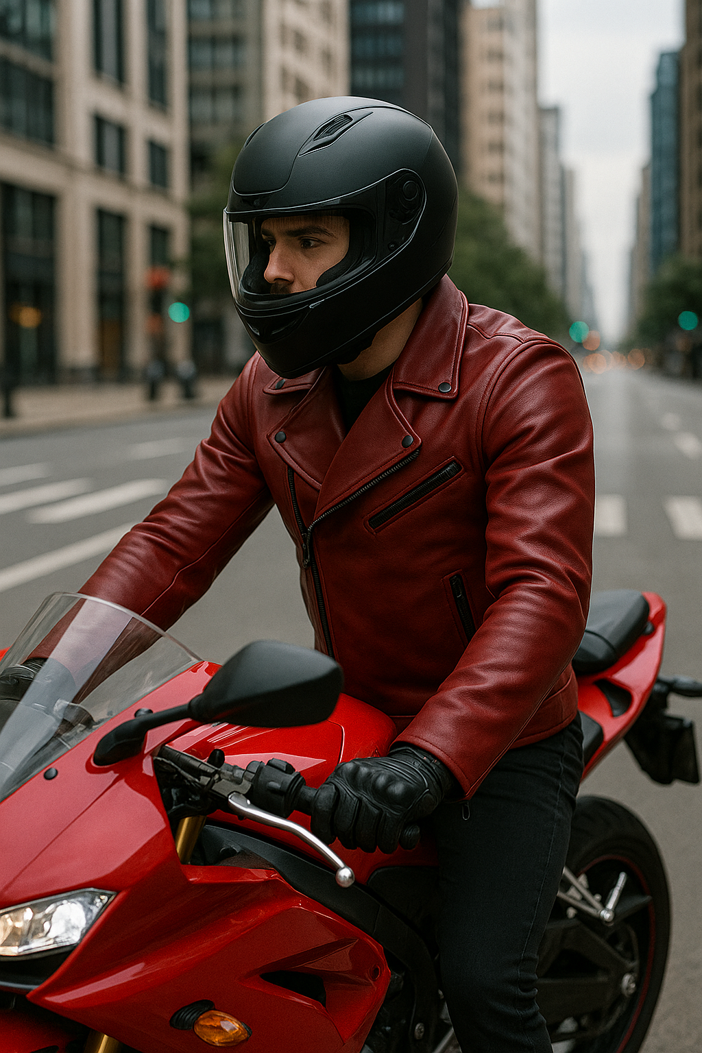 PR-221 Scarlet Steel Man's Motorcycle Leather Jacket
