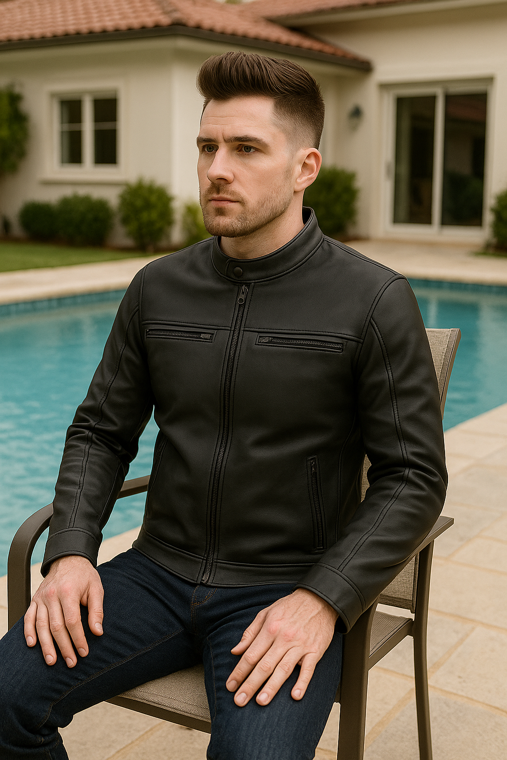PR-232 Black Rampage Man's Moto Leather Jacket