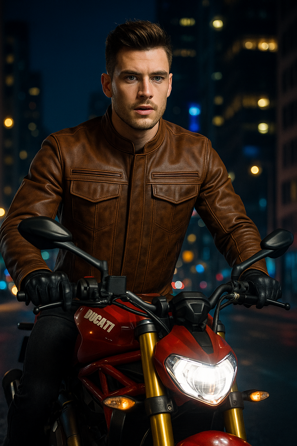 PR-225 Stealth Commander Man's Motorcycle Leather Jacket