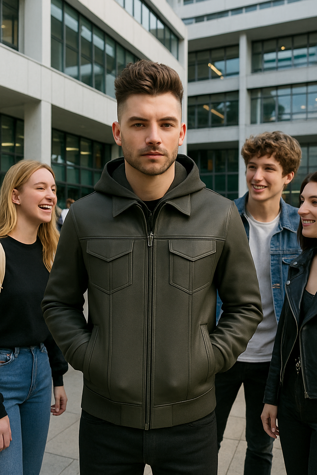 Iron - Men's Motorcycle Leather Vest with Hoodie