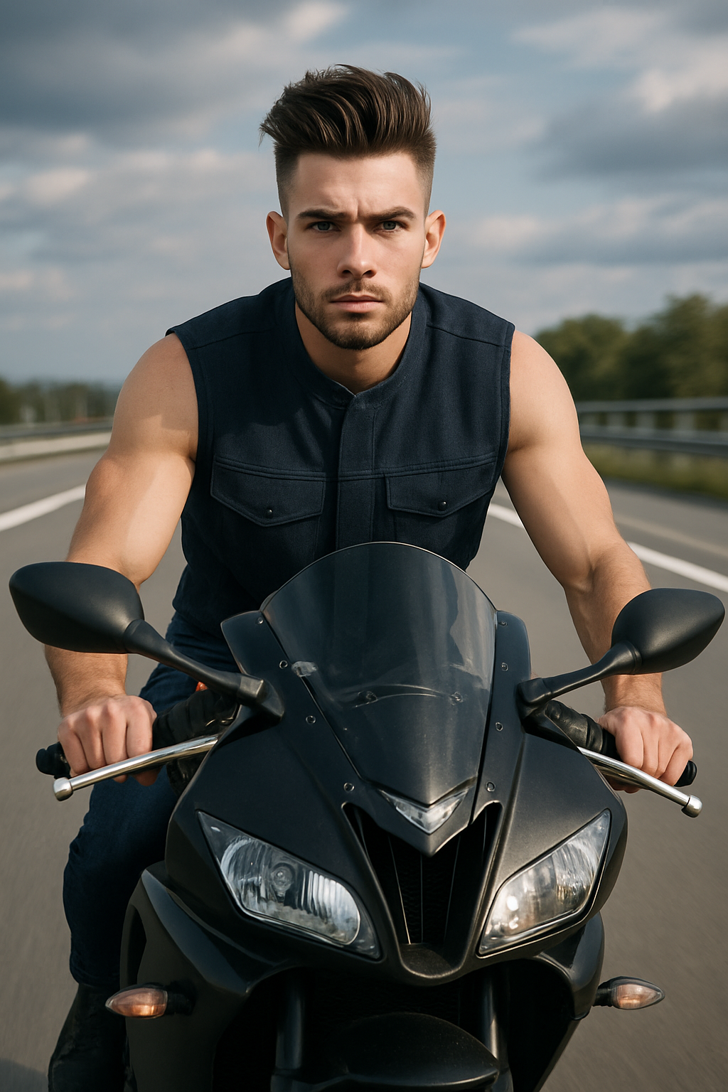 PR-306 Midnight Forge – Men's Motorcycle Denim Vest