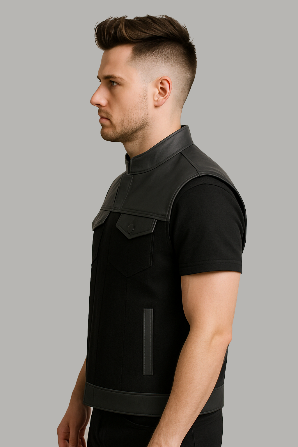 PR-301 Darkrange - Men's Motorcycle Denim/Leather Vest