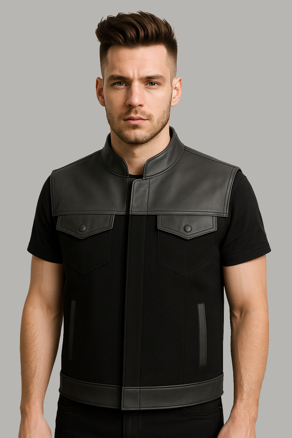 PR-301 Darkrange - Men's Motorcycle Denim/Leather Vest