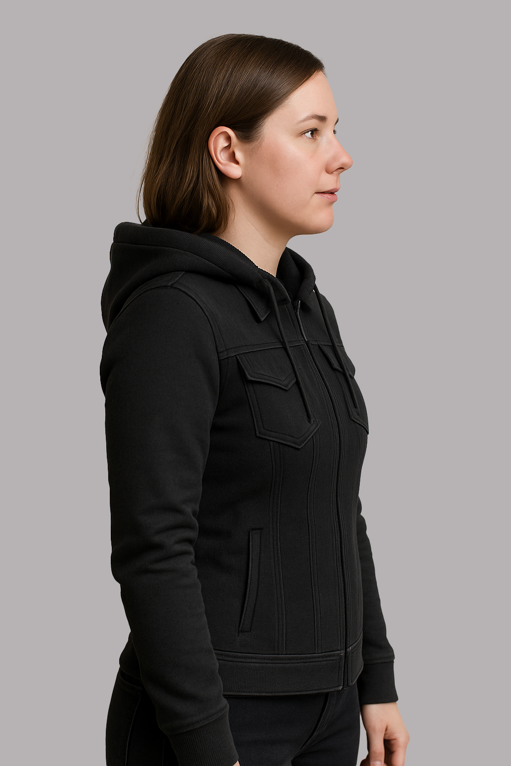 Ashmark - Women's Motorcycle Denim Vest with Removable Sweatshirt