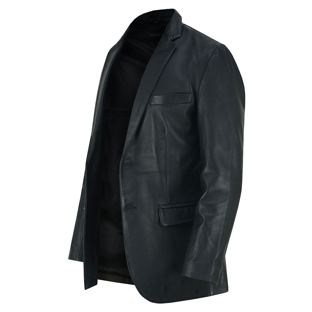 Mens Two Button Black Leather Blazer