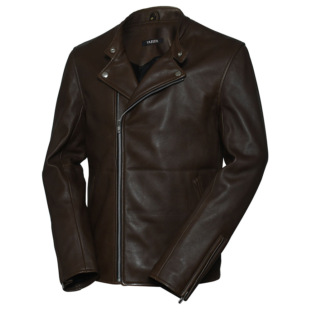 Motorcycle Men's Clan Racer Brown Leather Jacket