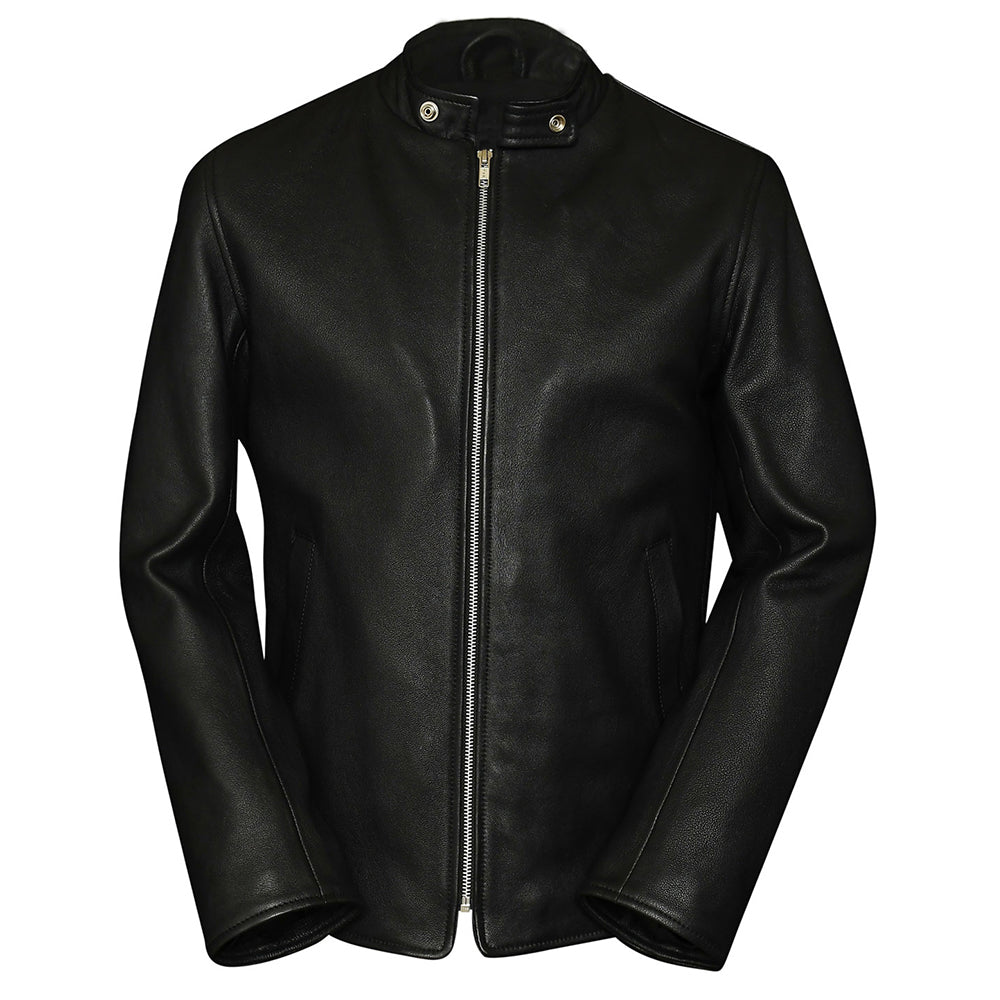 Snap Button Collar Desire Black Leather Jacket