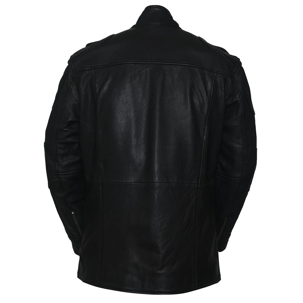 Mens Premium Field Master Long Black Leather Jacket Coat