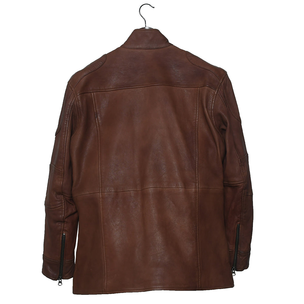 Mens Premium Field Master Long Brown Leather Jacket Coat
