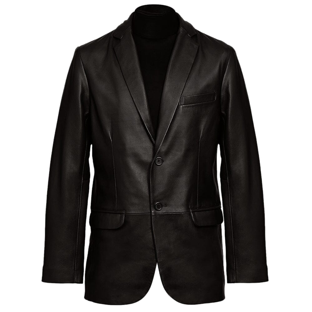 Men's Two Button Classic Natural Lambskin Brown Leather Blazer Coat