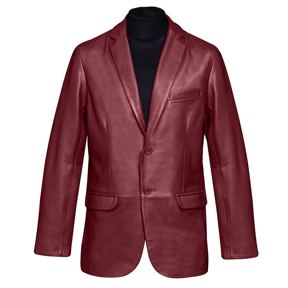 Men's Two Button Classic Natural Lambskin Red Leather Blazer Coat