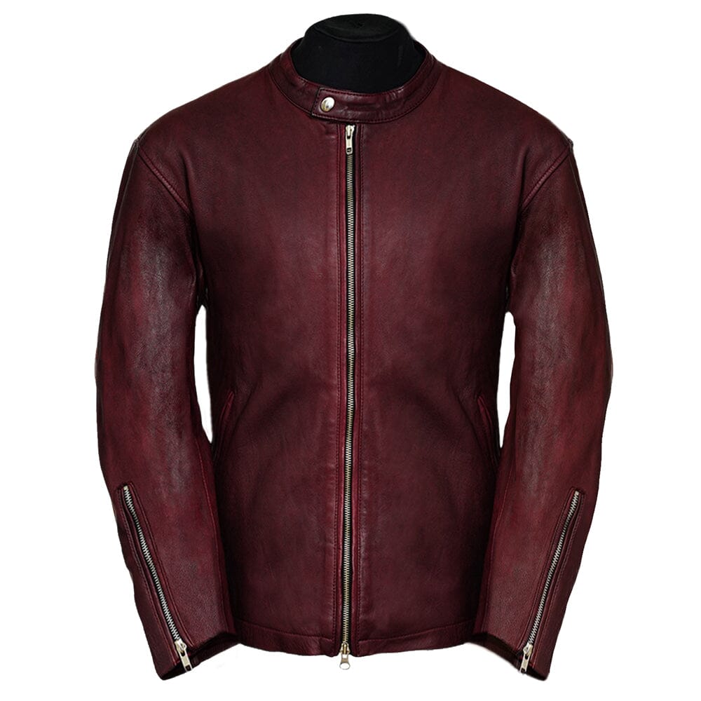 Motorcycle Racer Men's Fashion Burgundy Veg Lambskin Leather Jacket