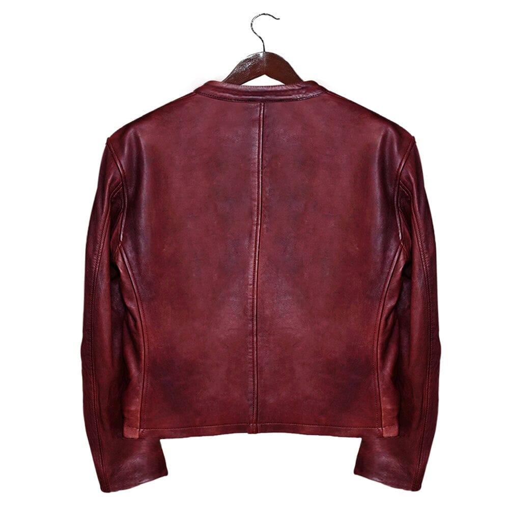 Motorcycle Racer Men's Fashion Burgundy Veg Lambskin Leather Jacket