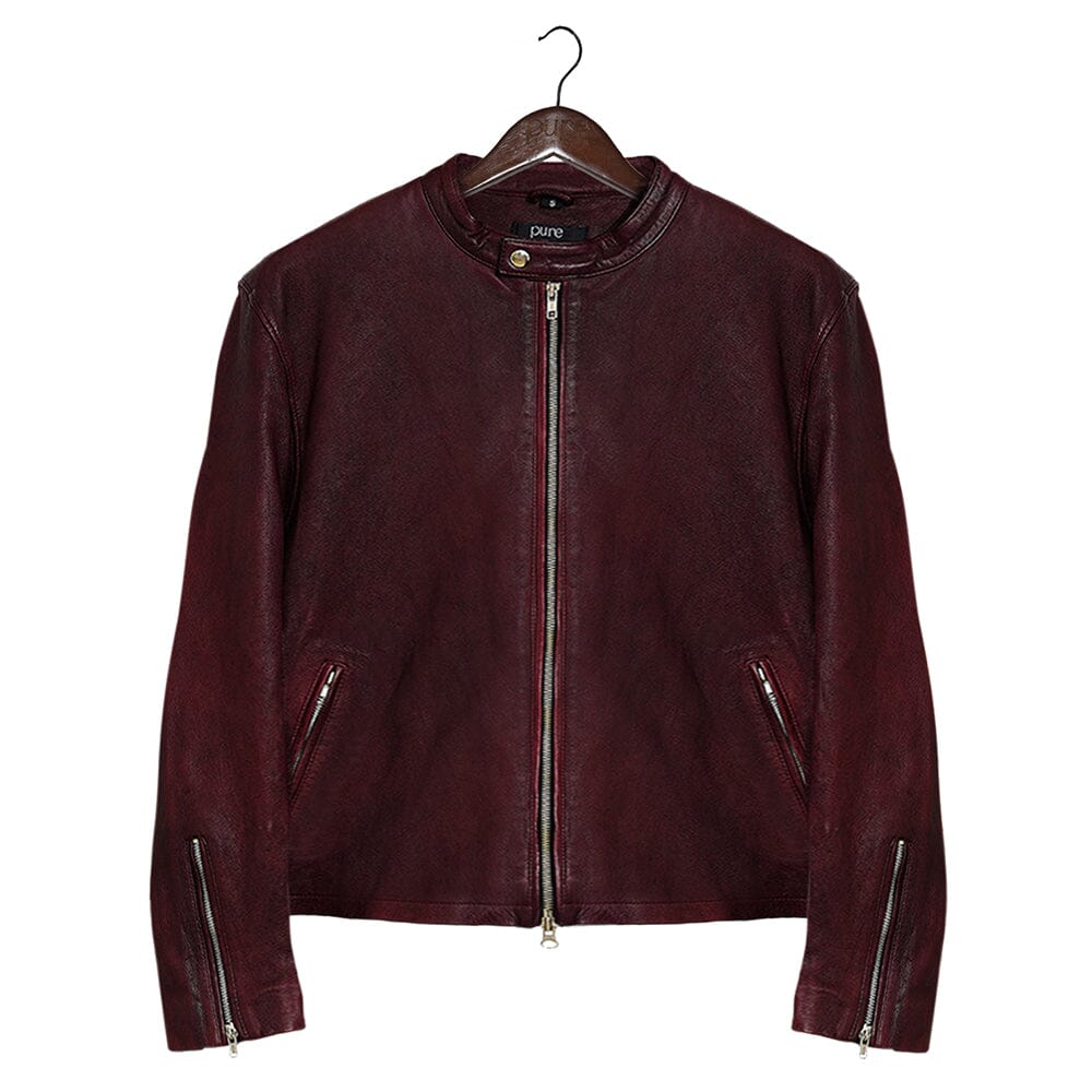 Motorcycle Racer Men's Fashion Burgundy Veg Lambskin Leather Jacket