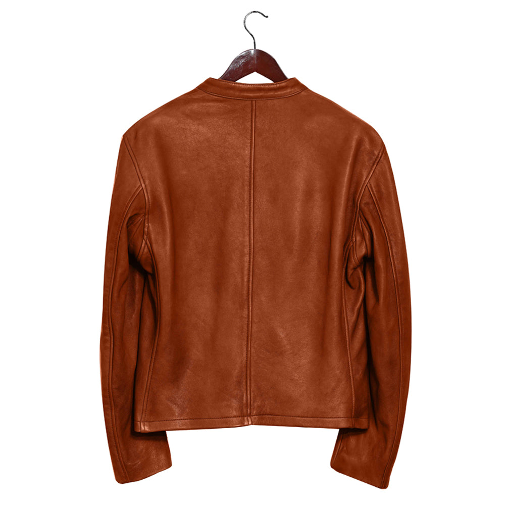 Motorcycle Racer Men's Fashion Camel Veg Lambskin Leather Jacket