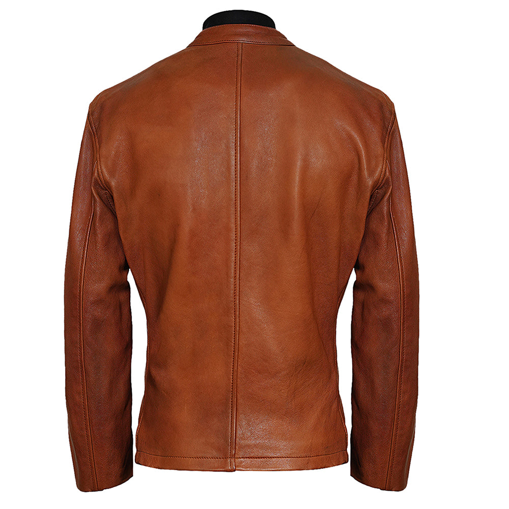 Motorcycle Racer Men's Fashion Camel Veg Lambskin Leather Jacket