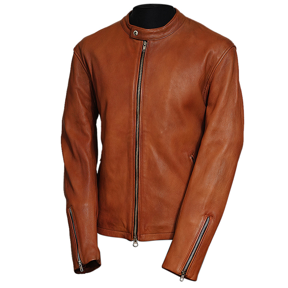 Motorcycle Racer Men's Fashion Camel Veg Lambskin Leather Jacket