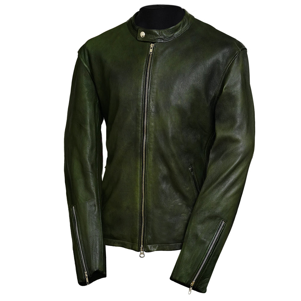 Motorcycle Racer Men's Fashion Green Veg Lambskin Leather Jacket