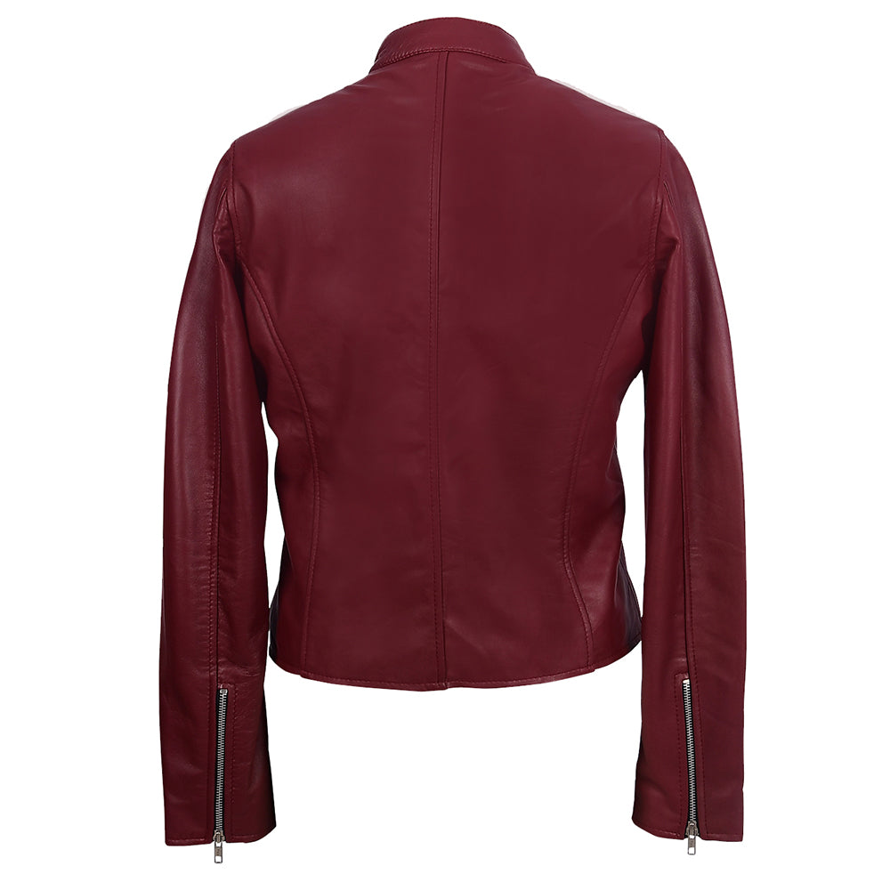Motorcycle Cafe Racer Women's Red Leather Jacket