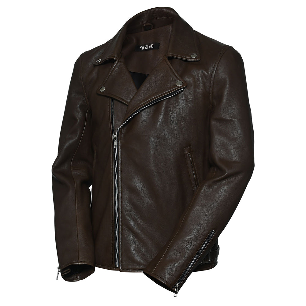 Men's Brown Nifty Biker Racer Leather Jacket