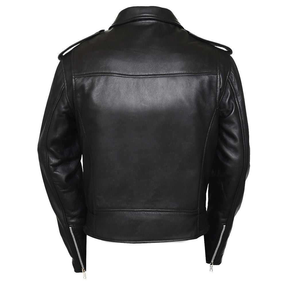 Real Biker Café Racer Belted Black Lambskin Leather Jacket