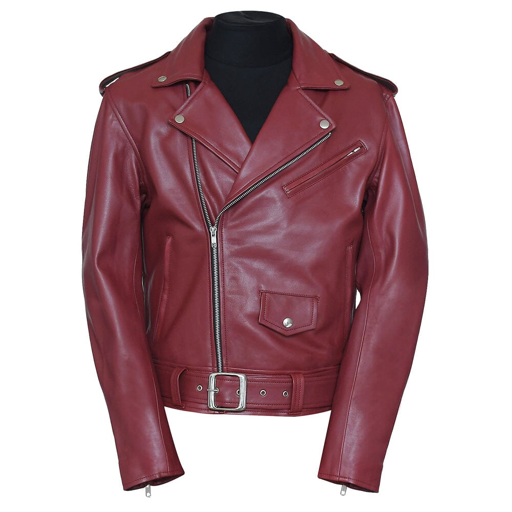 Real Biker Café Racer Belted Red Lambskin Leather Jacket