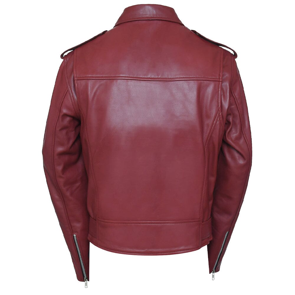 Real Biker Café Racer Belted Red Lambskin Leather Jacket